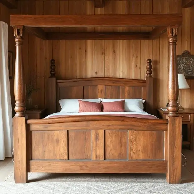Classic wooden bed with rustic charm