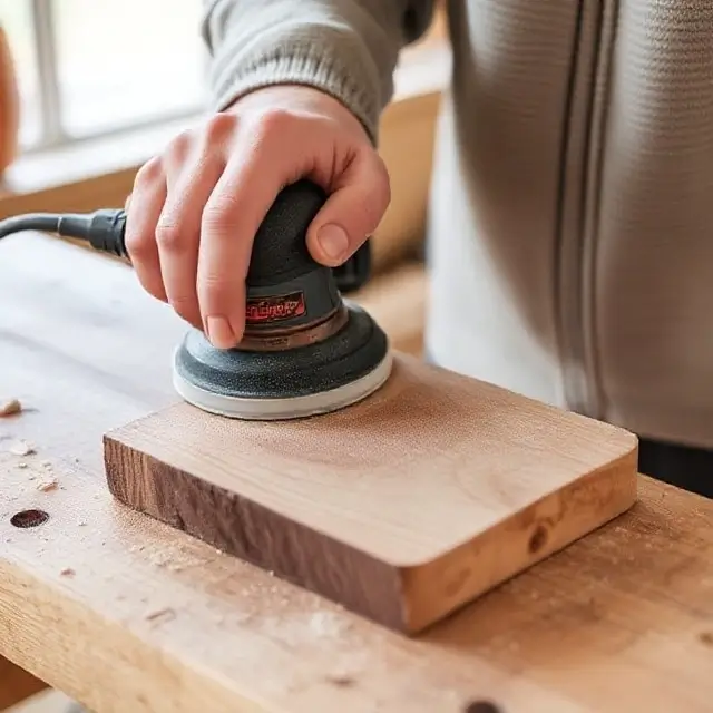 Hand sanding a piece of wood