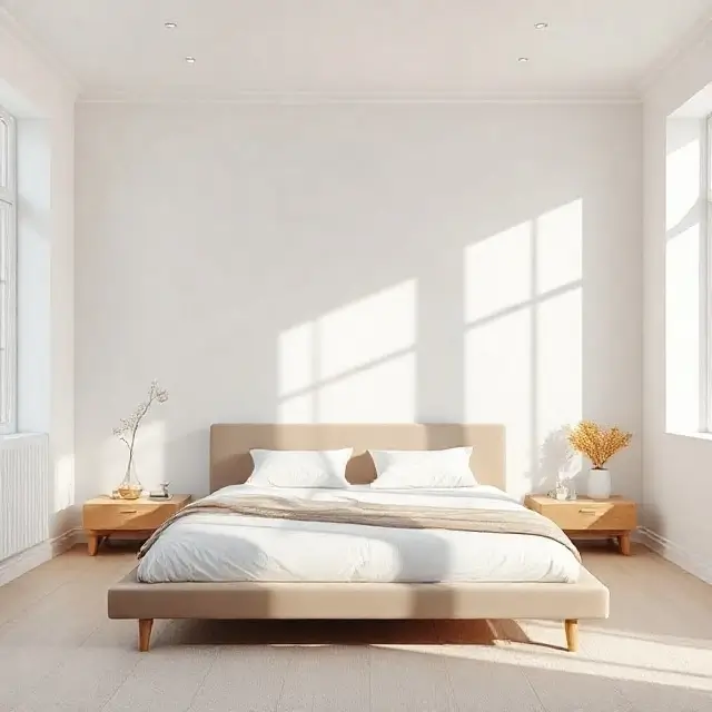 The minimalist Aura bed in a perfectly styled, bright room