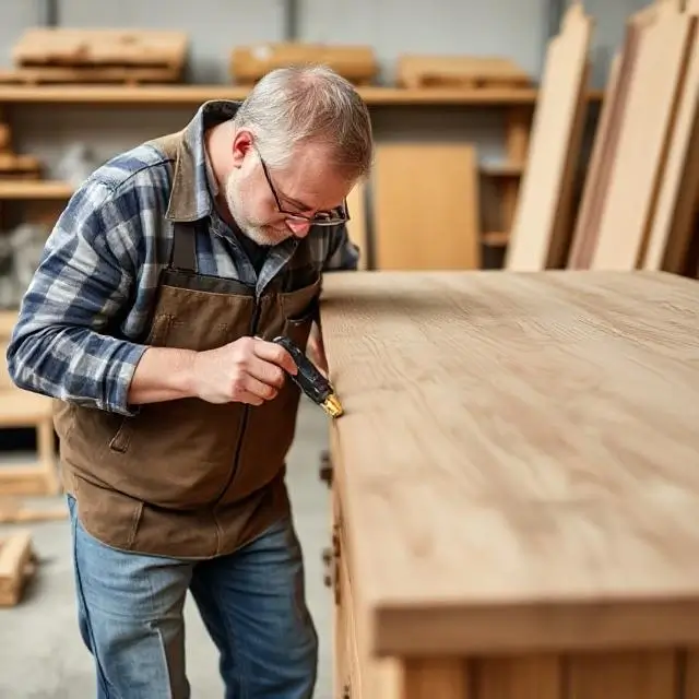 Inspector meticulously checking a finished furniture piece