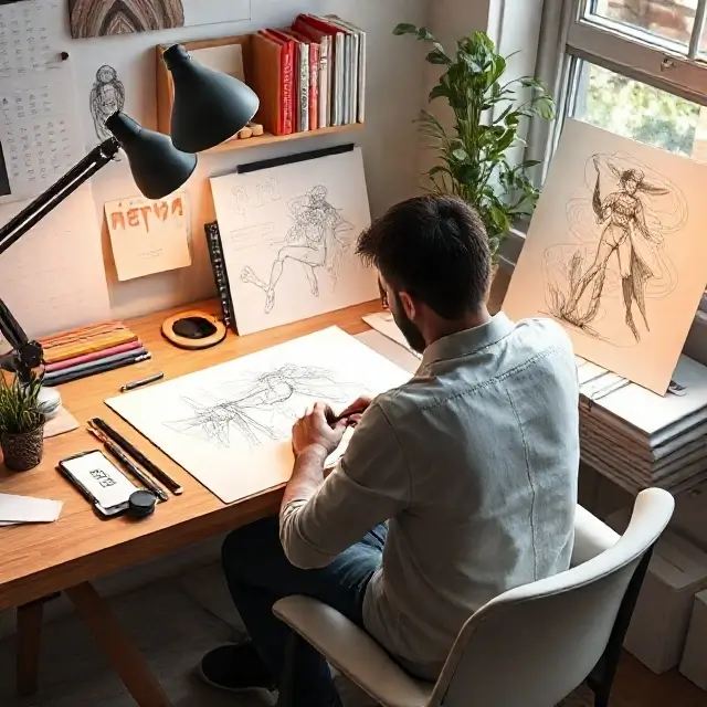 A designer sketching at a desk